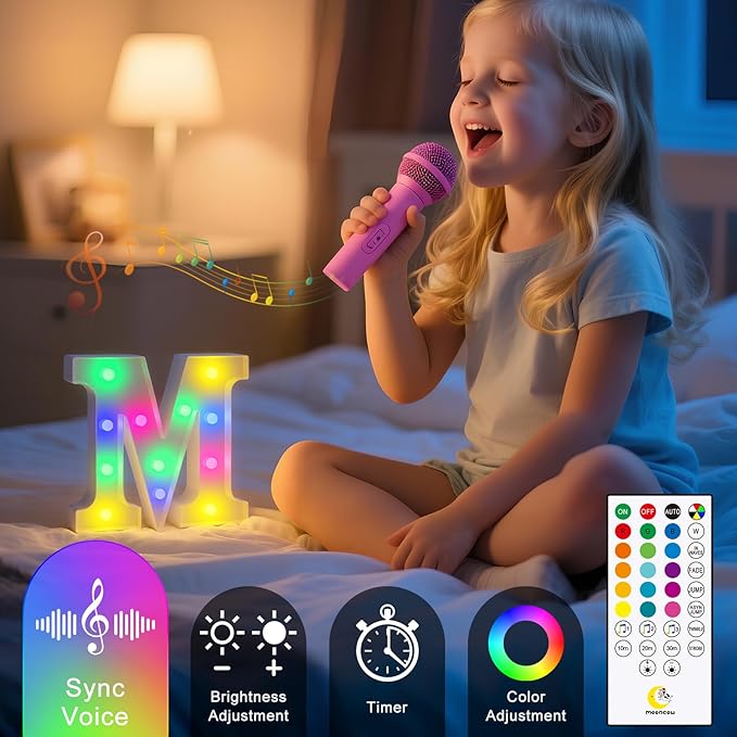 mooncow Rechargeable Light Up Letters,Colorful Marquee Letters with Remote,Gift Wrap Gifts,Bedroom Home Bar Party Decor (Q)