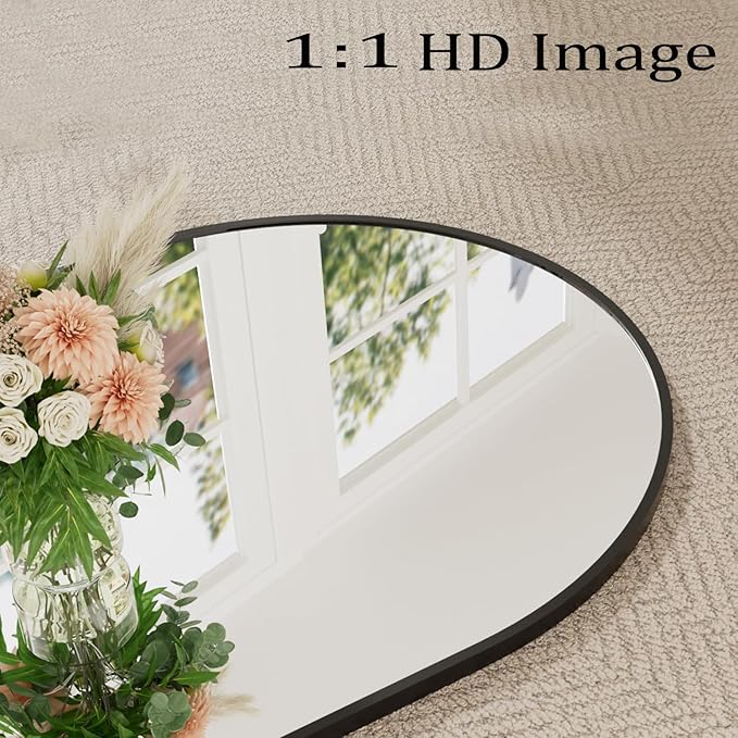 TinyTimes 64''x21'' Arched Full Length Mirror with Stand, Full Body Mirror, Mirrors Full Length Floor Freestanding, Wall Mounted Mirrors for Bedroom Living Room Cloakroom (Black)