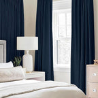 MIULEE Linen Textured Curtains for Bedroom Solid 100% Blackout Thermal Insulated Midnight Blue Grommet Room Darkening Curtains & Drapes Luxury Decor for Living Room Nursery 52 x 45 Inch (2 Panels)