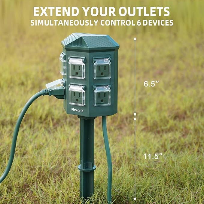 Outdoor Power Strip Waterproof, 40 FT Extension Cord, 6 Grounded Outlets for Christmas Decorations and Inflatables, 15A/1875W, ETL Listed