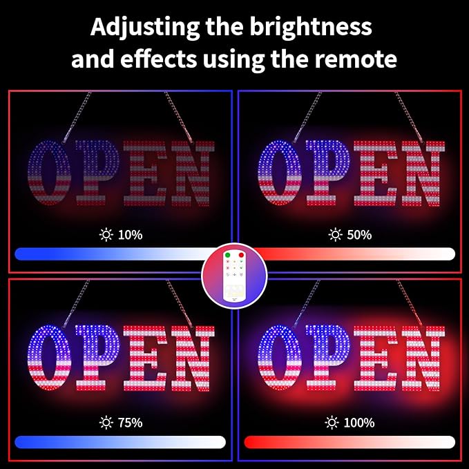 30"x10" Large LED Open Sign for Business - Unique Design super Bright Open Signs With chain - High Visibility for Stores, Bar, Hotel, Retail Shops,Window, Salon, Restaurant, Office (American Flag, 30x10)