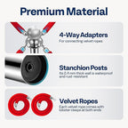 VIVOHOME Stainless Steel Stanchion Post Queue 6PCS Pole w/ 4 Red Velvet Ropes, Crowd Control Barriers w/Fillable Base for High-end Venues, Museums, Party Supplies (6 Pieces, Silver)