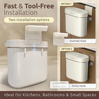 COZYTO EcoToss Exo Wall-Mounted Trash Can – White Pearl, Dual-Lid Slim Bin with No-Drill Mounting, Odor-Control Lid for Kitchen, Bathroom, RV, Small Spaces, 9.4L