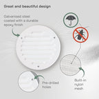 Vent Systems - 4 Inch (Inner) Pack of 5 White Metal Round Soffit Air Vent Grille Cover, Register air Vent Deflector, Louver - Built-in Mesh - HVAC for Bathroom, Home Office, Kitchen 5 Inch (Outer)