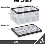 42 L Plastic Stackable Collapsible Storage Crate, 4-Pack Stacking Folding Storage Basket, Utility Crate Basket Containers