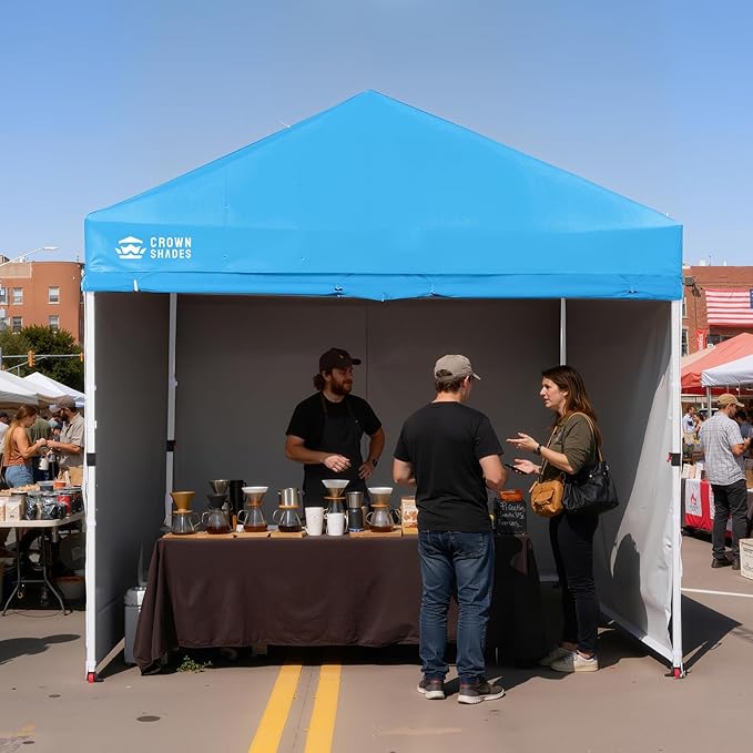 CROWN SHADES 10X10 Comercial Instant Canopy Pop Up Tent with Center Lock, 300D Fabric, 4 Sidewalls, Sto'N Go Bag, Sky Blue