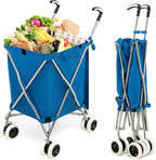 Goplus Folding Shopping Cart with Wheels, Grocery Cart with Removable Oxford Cloth Liner, Lightweight Utility Cart for Groceries Laundry Blue