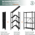 DEANIC 4 Tier Foldable Storage Shelves with Wheels, Large Capacity Shelving Unit, Freestanding Metal Wire Shelf Rack, No Assembly Organizer Rack for Garage Kitchen, Basement, Pantry(Black Pack of 2)