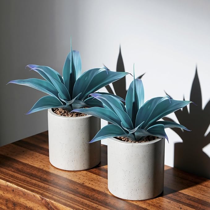 Artificial Agave Faux Agave 12.2In Fake Greenery Outdoor Artificial Plant Fake Plant for Indoor Home Decoration Plastic Plant Outdoor Decoration Front Porch Decor Simulation Plants(2Pack，Blue)