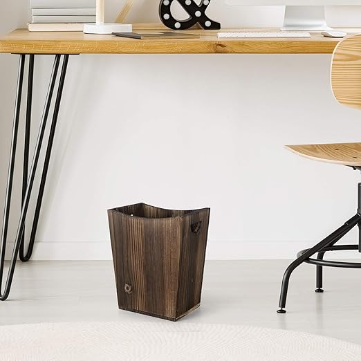 Wood Trash Can Small Wastebasket with Handles Rustic Office Garbage Can for Bedroom Bathroom Office Living Room Kitchen
