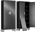 75" H Metal Garage Storage Cabinet, Rolling Tool Cabinet with 2 Doors and Wheels, Locker Steel Cabinet with 5 Adjustable Shelves, Organization Cabinet for Garage,Office,Home,Gym,School（Black）