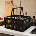 2 Pack Folding Plastic Crate, Collapsible Shopping Basket with Handles