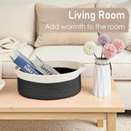 Woven Basket, Small Rope Storage Bin with Handles & Ribbon Bag, Organizer for Shelves Closets,Gift Basket Empty for Birthday,Books,Dog Toys,White&Black/2 Pack