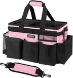Wearable Cleaning Caddy Bag, Cleaning Caddy Supplies Organizer with Handle & Shoulder Straps for Housekeepers, Under Sink & Car Cleaning Tool Organizers with 4 Foldable Divider (SweetPink)