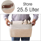 DECOMOMO Storage Baskets for Shelves - Fabric Storage Bins, Linen Closet Organizers and Storage (Beige & White, Large - 4 Pack)