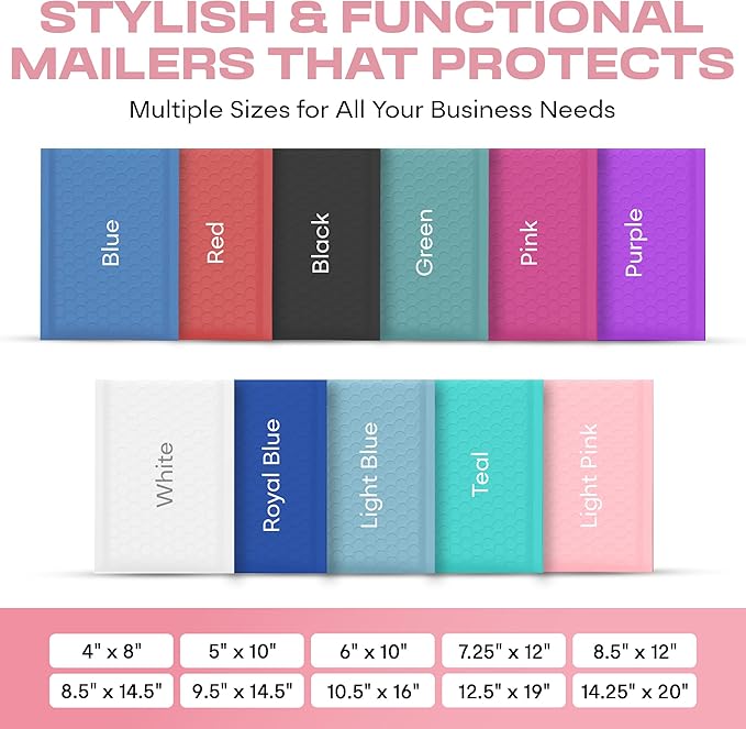 Light Pink Large Poly Bubble Mailers 9.5x14.5 inch #4 | Self Seal Padded Envelopes Cushioned Bubble Mailer | Usable Size 9.5x13.5 | WaterProof | Lightweight mailing Shipping Bags | 100 Pack Bulk