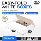 White Mailing Boxes 12"x10.5"x2", Pack of 75, USA-Made - Strong, Easy to Fold Cardboard Boxes for Secure Storage, Shipping and Moving - Water-Resistant and Snug Fit Cardboard Mailers by IDL Packaging