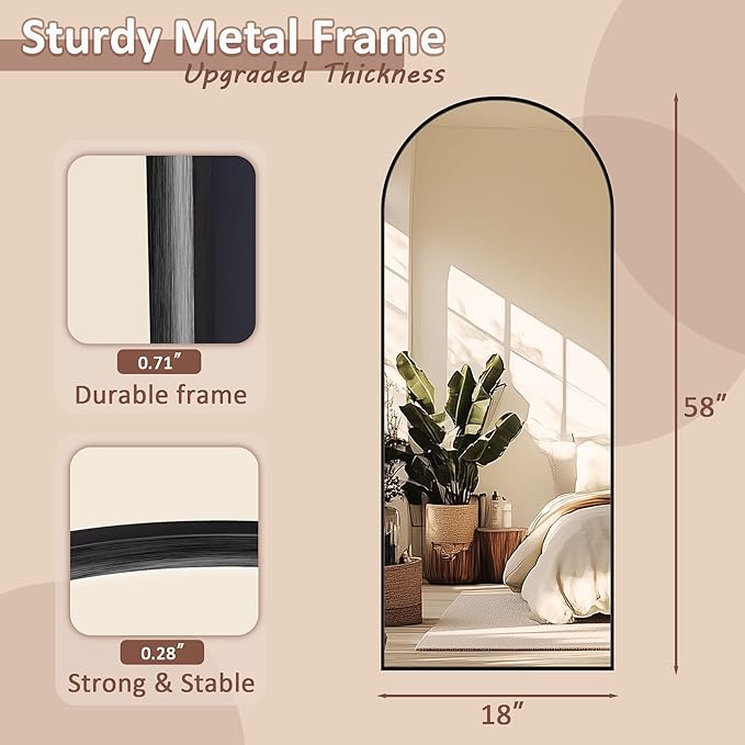 Full Length Mirror, 58" x 18.5" Arched Full Body Mirror Large Standing Floor Mirrors, Mirrors for Bedroom, Bathroom, Living Room Standing or Wall Leaning, Black