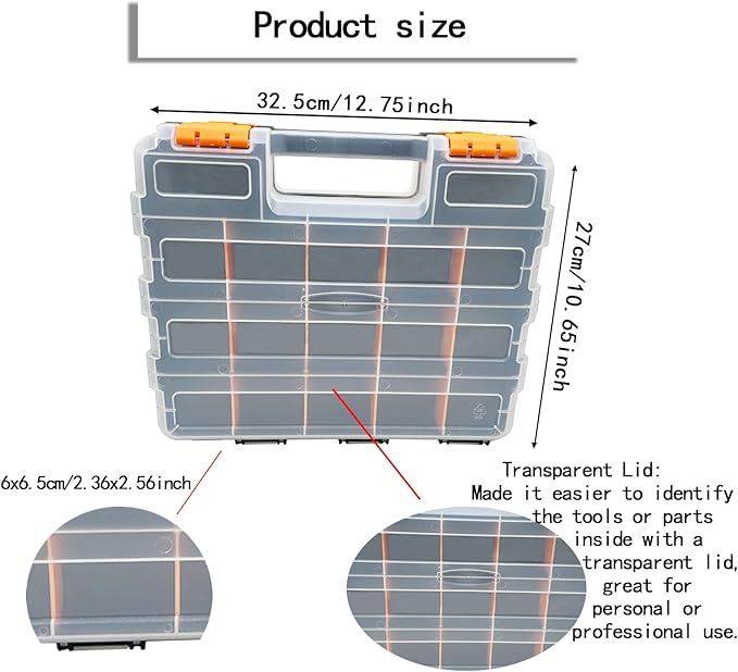 Small Parts Tool Box, RC Hardware Organizer Box Adjustable Compartments Removable Dividers for Hardware, Screws, Nuts, Bolts, Washers, Nails, Fasteners, Tools