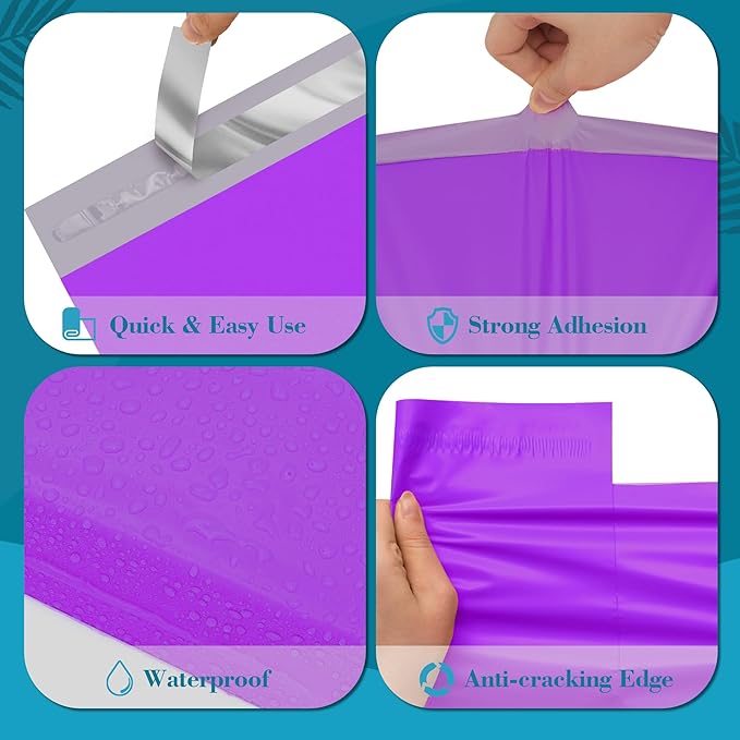 JinRuiKJ Poly Mailers with Handle 10x13 Inch 100 Pcs, Easy to Carry Packaging Bags for Small Business, Thank You Shipping Bags with Self Adhesive Strip, Tearproof and Waterproof - Purple