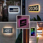 Custom Solar Address Sign for Outside, LED Backlit House Number Sign, Personalized Waterproof Metal Address Plaque, Illuminated Lighted House Numbers for Home