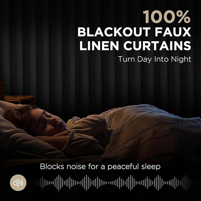 Joydeco Pinch Pleated Curtains - 100% Blackout for Bedroom, Black Linen Curtains 40" W x 108" L, Thermal Insulated 2 Panels Light Blocking Drapes, Back Tabs for Living Room