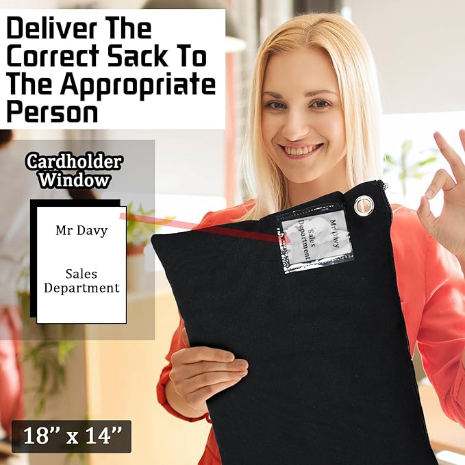 10 Pcs Interoffice Mailer Canvas Transit Sack Zipper Bag 18" x 14" Large Zipper Pouch with Grommet Interoffice Mail Bag (Black)