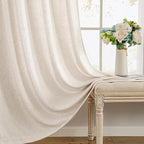MIULEE Non-See-Through Privacy Linen Curtains 2 Panels, Light Filtering Window Curtains Farn House Textured Back Tab Semi Sheer Drapes for Bedroom Living Room, 52 x 90 Inches Long, Cream
