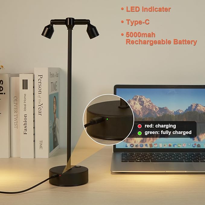 IMAGE Rechargeable Cordless Spotlight, Table Spotlight Accent Lighting for Plants Pictures Artwork Jewelry Showcase Model Display Shelves Cabinet Table Lamp for Home Restaurant Dinner Bar Warm White