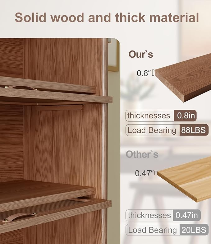 Solid Wood Bookcase 4 Tier Bookshelves with Tempered Glass Flip-Up Doors 60Hx12.5Dx32W" Brown Finish Cube Storage Organizer, Bookshelf Versatile Pantry Cabinet with Storage for Kitchen Home Office
