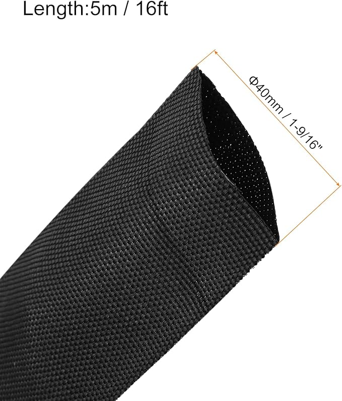 MECCANIXITY Braided Cable Sleeves Heat Shrinkable Fabric Sleeving, 1 9/16" 16ft Black 2:1 Ratio Heat Shrinkable Cord Protector for Harness Cable, Network Cable Protection, Cable Management