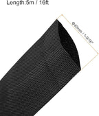 MECCANIXITY Braided Cable Sleeves Heat Shrinkable Fabric Sleeving, 1 9/16" 16ft Black 2:1 Ratio Heat Shrinkable Cord Protector for Harness Cable, Network Cable Protection, Cable Management