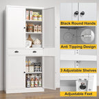 71” Food Pantry Storage Cabinet with Drawer,White Metal Kitchen Pantry Cabinet with Doors and Adjustable Shelves,Tall Storage Cabinets for Pantry,Kitchen,Livingroom