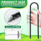 Gtongoko 12 Pack Trampoline Stakes Anchors High Wind, 12 Inch Ground Anchors Heavy Duty, Trampoline Tie Down Anchor Kit, Ground Stakes Galvanized Steel, U Shaped, Black