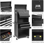 Goplus Tool Chest, 3-in-1 Rolling 6 Drawers Tool Cabinet with Detachable Top Toolbox, Middle Tool Storage, Universal Lockable Wheels, Protective Liner, Auto Lock, Metal Tool Box for Garage Workshop