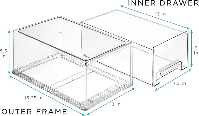 Sorbus Large Clear Stackable Storage Drawers – 2-Pack Plastic Organizer Bins with Handles – Stackable Pull-Out Storage Drawers for Closet, Pantry, Office, Bathroom, Craft, and Toy Organization