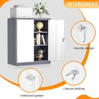 INTERGREAT Metal Garage Storage Cabinet, 36" Lockable Storage Cabinet with 2 Doors and 2 Adjustable Shelves, Steel Grey White File Cabinet Great for Home Office, Garage, Warehouse, Study Room
