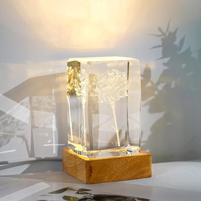 ZEERSHEE Pack 2 Wooden LED Light Display Base 2.3in Crystal Glass Light Base Stand Wood LED Display Stand for 3D Crystal Laser Glass Resin Art Warm Light Square USB Only