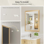 22x30 Inch Bathroom Mirror for Wall, Anti-Rust Oak Wood Grain Metal Framed Bathroom Mirrors for Over Sink,Rectangler Mirrors for Bathroom Vanity, Farmhouse, Bedroom, Living Room, Entryway Decor