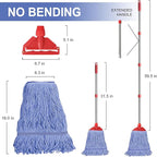 Commercial Mop with 60" Mop Handle, Heavy Duty Industrial Cotton Mops for Floor Cleaning, Looped-End String Wet Mops for Home, Kitchen, Garage, Office, Workshop, Warehouse Concrete/Tile Floor