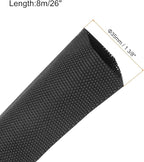 MECCANIXITY Braided Cable Sleeves Heat Shrinkable Fabric Sleeving, 1 3/8" 26ft Black 2:1 Ratio Heat Shrinkable Cord Protector for Harness Cable, Network Cable Protection, Cable Management