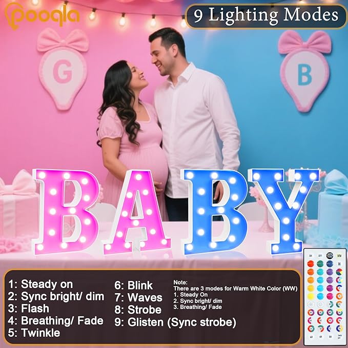 Pooqla Colorful Light Up Letters with Remote, Upgraded 35 Colors LED Marquee Letters, RGB Lighted Letter for Girls Teenager Gift, Birthday, Party, Wedding, Night Light, Room, Bedroom Decor, Letter P