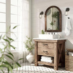 LOSOUR Arched Mirror, Farmhouse Decor Solid Wood Frame Wall Mirror, Bathroom Mirrors, Large Vintage Mirror for Bathroom, Living Room,Bedroom, Entryway, Hallway,Foyer (Coffee, 36" L x 24" W)