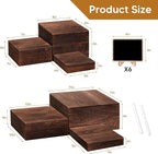 6 Pack Wooden Risers Display Stands with Mini Signs Square Food Risers for Buffet Party Rustic Wood Cake & Cupcake Stands Nesting Box Wooden Crates for Display