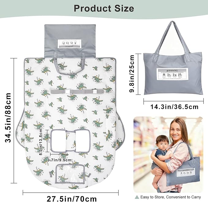 Muslin Shopping Cart Cover for Baby Soft & Breathable High Chair Covers for Restaurant Seat Grocery Cart Cover with Storage Pocket Machine Washable for Infant Toddler Boy and Girl, White