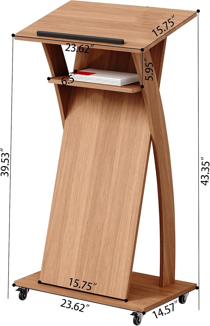 Mobile Wooden Podium Stand with Wheels Lectern Black Walnut 16MM Wood Board Elegant Design Wooden Churche Pulpit