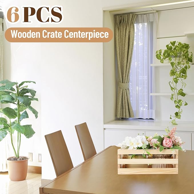 Gerrii 12 Pcs 8'' Small Wooden Crates for Crafts Unfinished Crates Centerpiece Mini Rustic Wood Basket Box for Display Storage Milk Wine Closet Home Bathroom Kitchen Office Decor