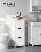 VASAGLE Floor Storage Cabinet, Freestanding Storage Unit with 3 Drawers, 11.8 x 12.6 x 31.9 Inches, for Bathroom, Living Room, Kitchen, Modern Style, Matte White UBBC50WT