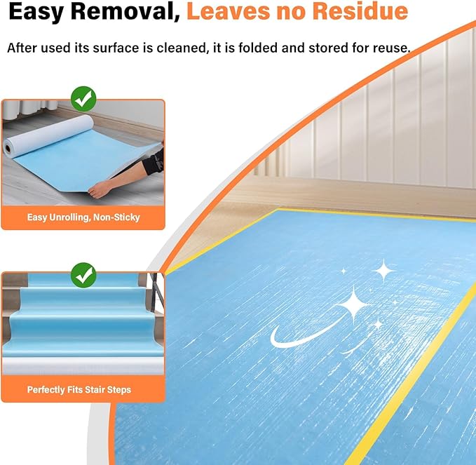 Temporary Floor Protection for Construction, Painting, Renovation, Protector Film for Hardwood Floors, Surface Carpet Protection Film, Tile&Hard Paint Protection Covers 325 sqft (39" x 100'-Sky Blue)