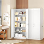 Superday Metal Storage Cabinet with Lock, 72" H Garage Storage Cabinet with Doors and 4 Adjustable Shelves, White Steel Locking Cabinets for Office, Home, Garage, Gym, School